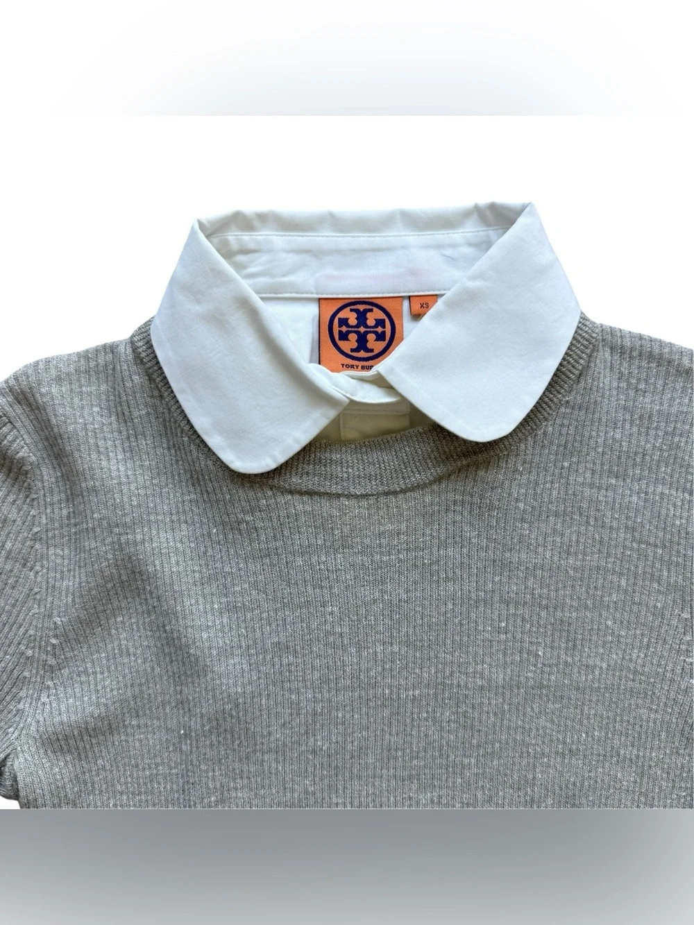 Tory Burch Oatmeal Wool Linen Sweater Tunic Peter Pan Collar XS 3/4 Sleeve
